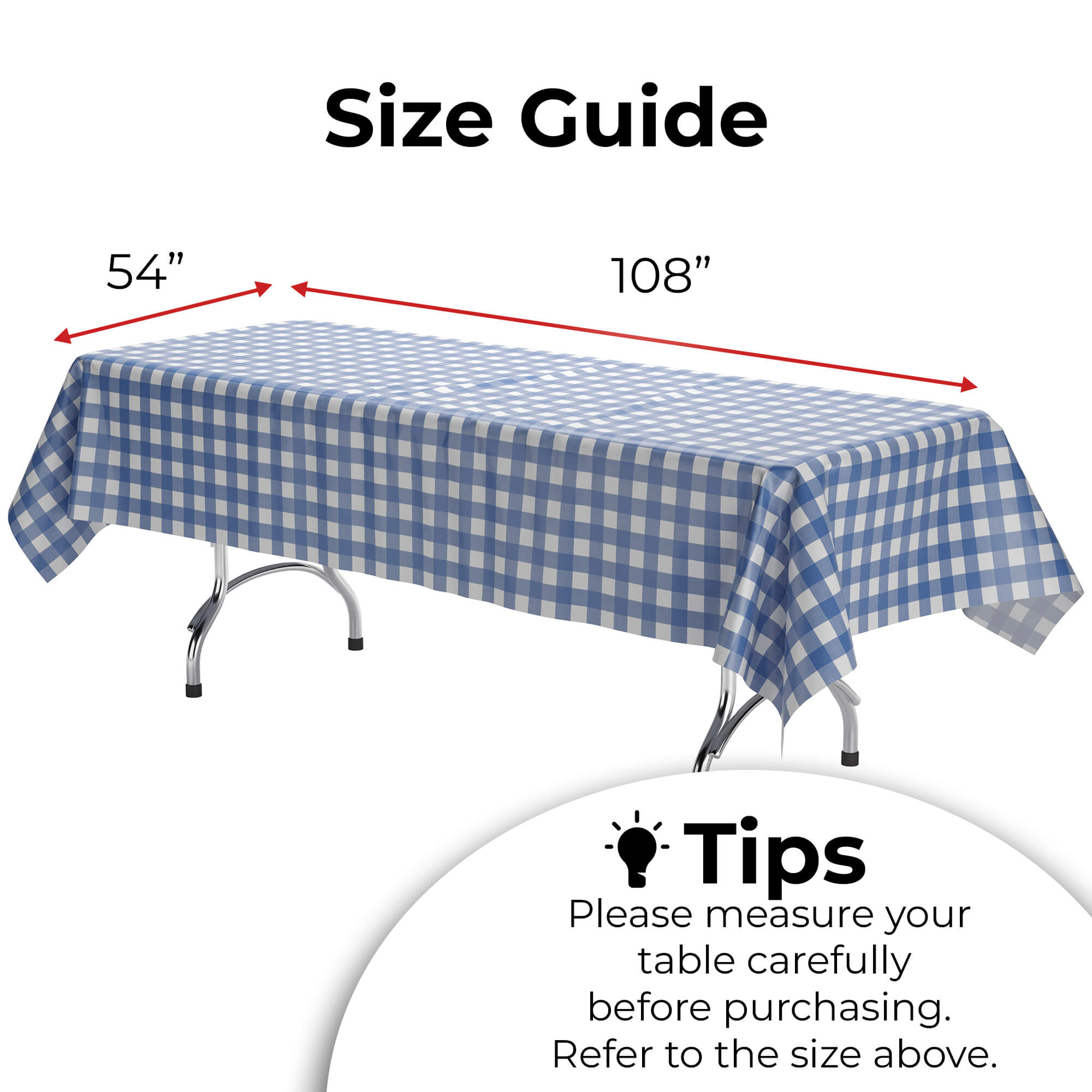 Blue Gingham Plastic Table Cover | Case of 48 - 54 In. x 108 In.
