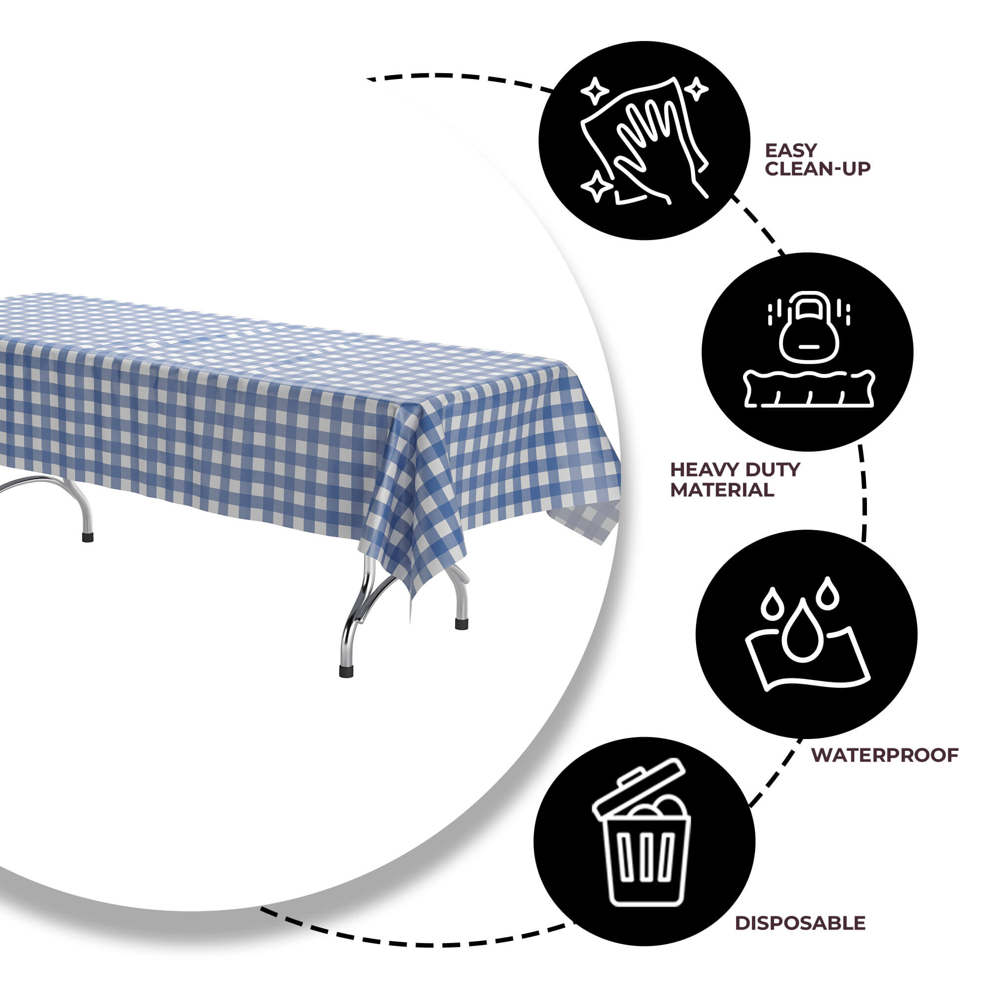 Blue Gingham Plastic Table Cover | Case of 48 - 54 In. x 108 In.