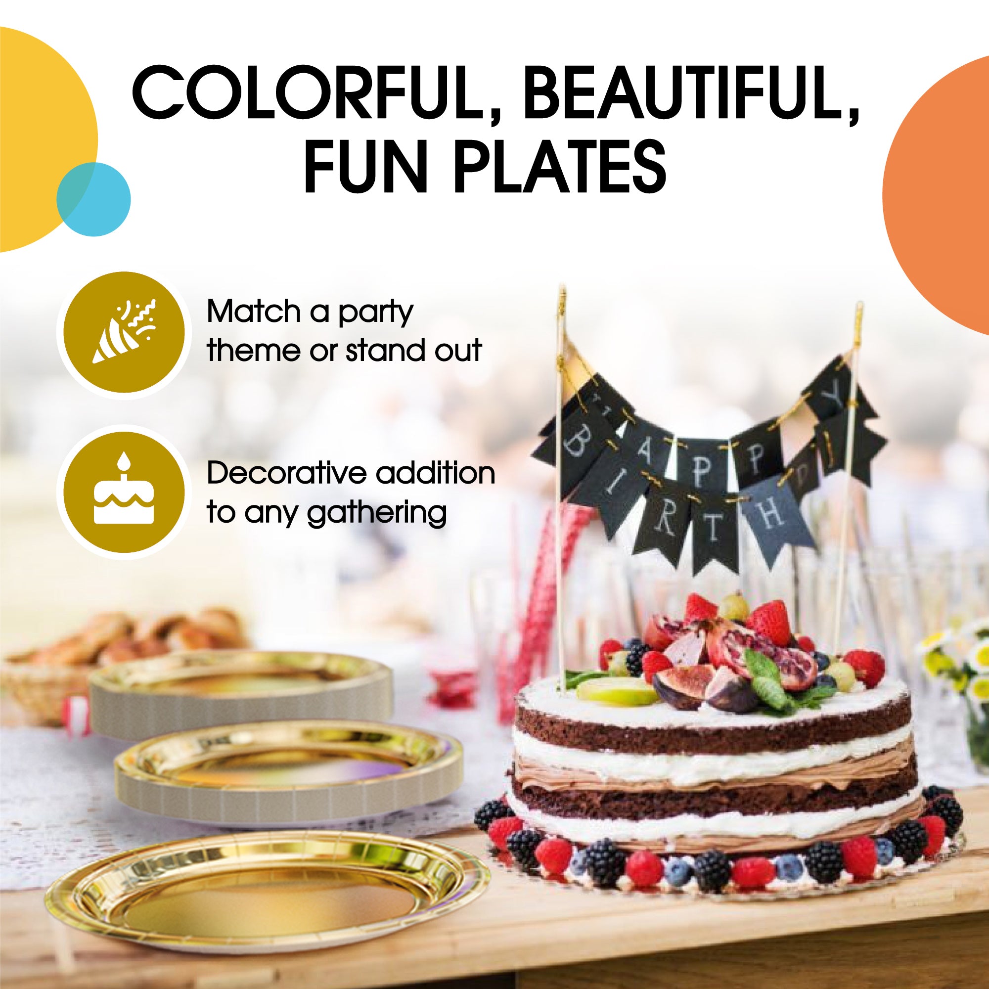 7 In. Reflective Gold Paper Plates - 20 Ct.