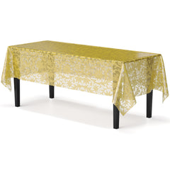 Gold Lace Plastic Table Cover - 54 In. x 108 In.