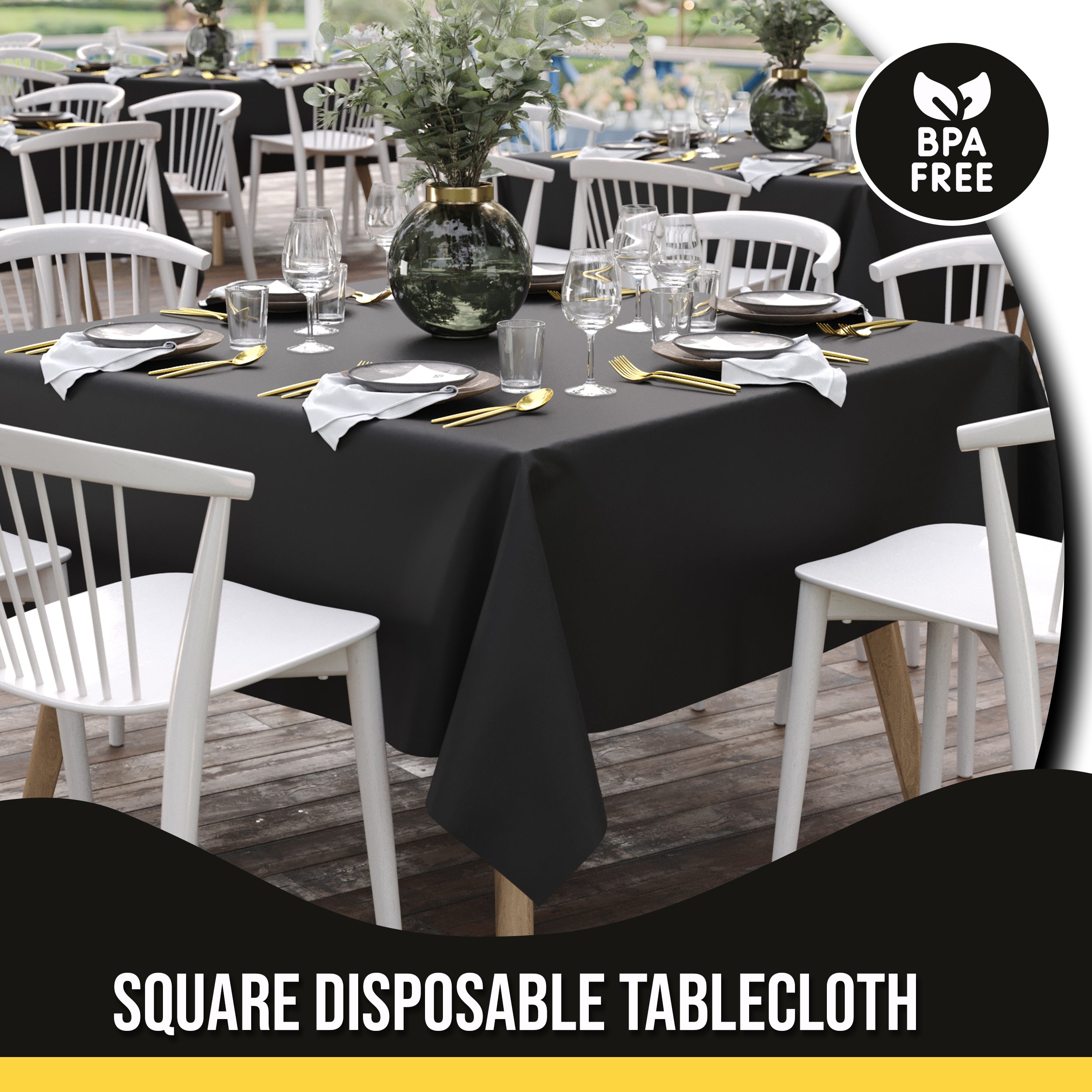 Premium Square Black Table Cover 70" x 70" | 1 Pack