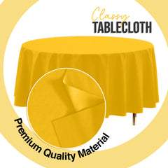 Premium Round Yellow Plastic Table Cover | 84 in. | Case of 96