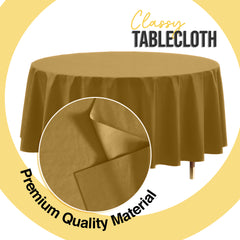Premium Round Gold Plastic Table Covers | 12 Pack | 84 in.