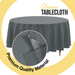 Premium Round Silver Plastic Table Cover | 84 in.