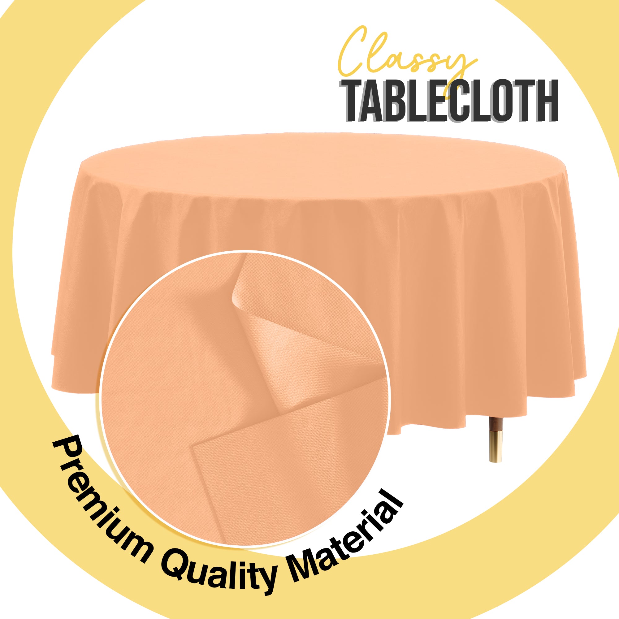 Premium Round Peach Plastic Table Covers | 12 Pack | 84 in.