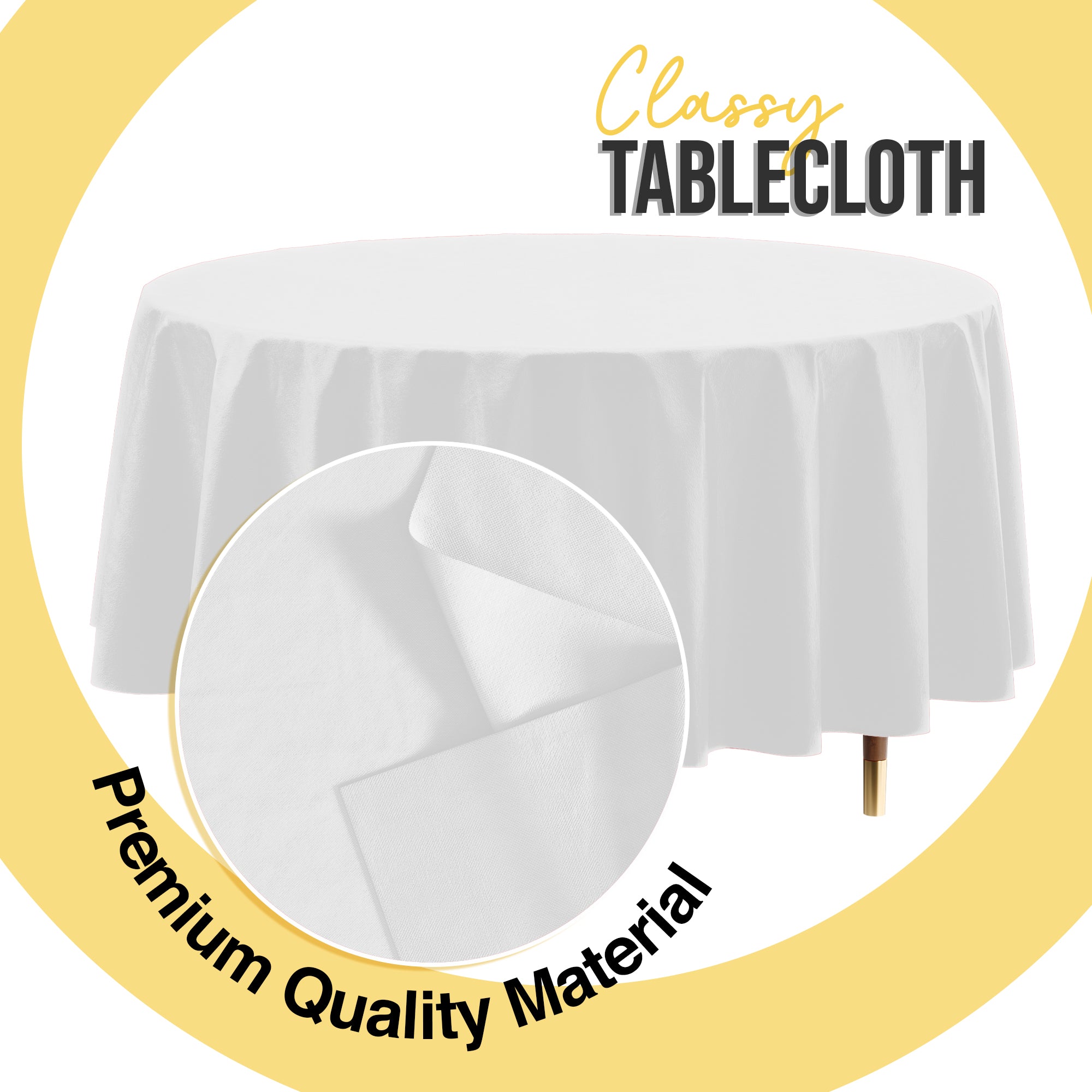 Premium Round White Plastic Table Cover | 84 in.