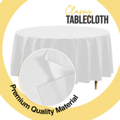 Premium Round White Plastic Table Cover | 84 in.