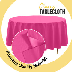 Premium Round Cerise Plastic Table Cover | 84 in. | Case of 96