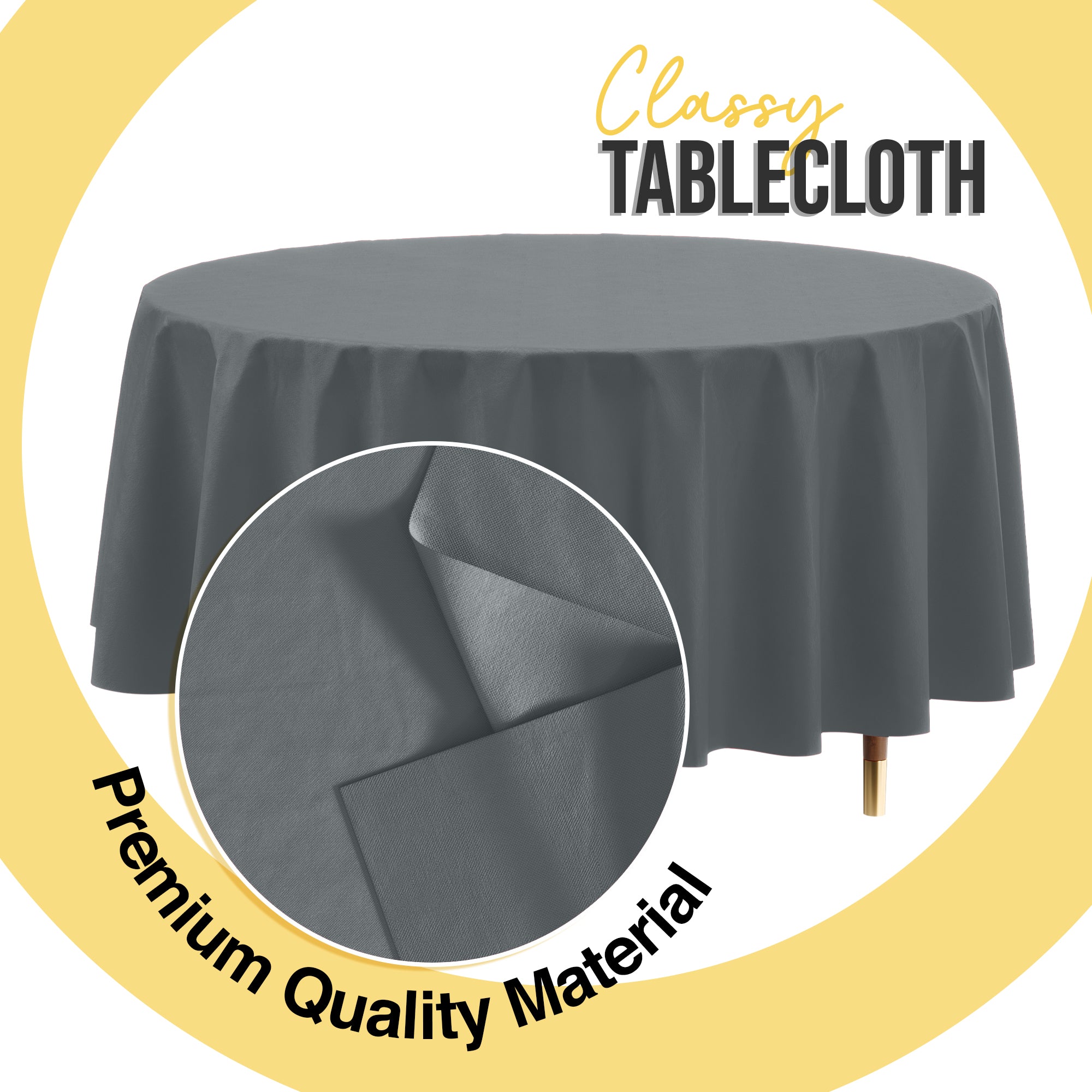 Premium Round Silver Plastic Table Cover | 84 in. | Case of 96