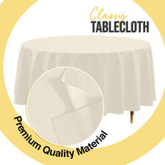 Premium Round Ivory Plastic Table Cover | 84 in.