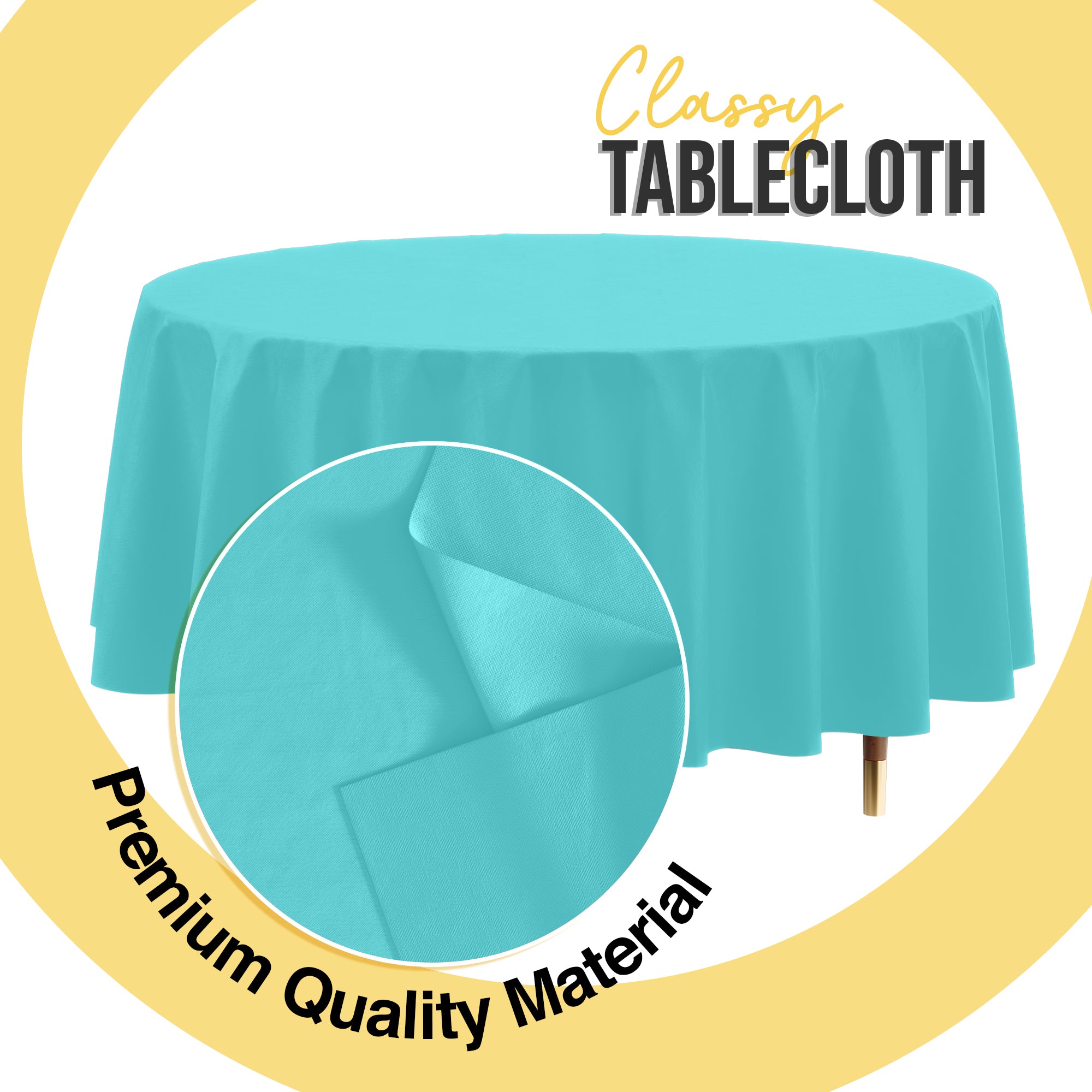 Premium Round Aqua Blue Plastic Table Cover | 84 in. | Case of 96