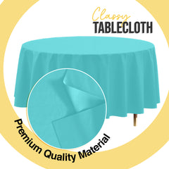 Premium Round Aqua Blue Plastic Table Cover | 84 in. | Case of 96