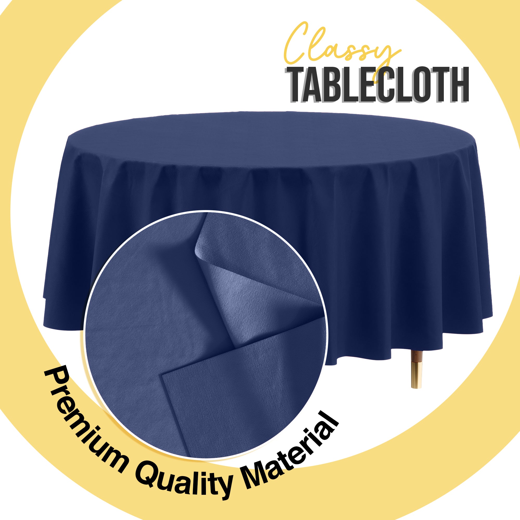 Premium Round Navy Blue Plastic Table Cover | 84 in.