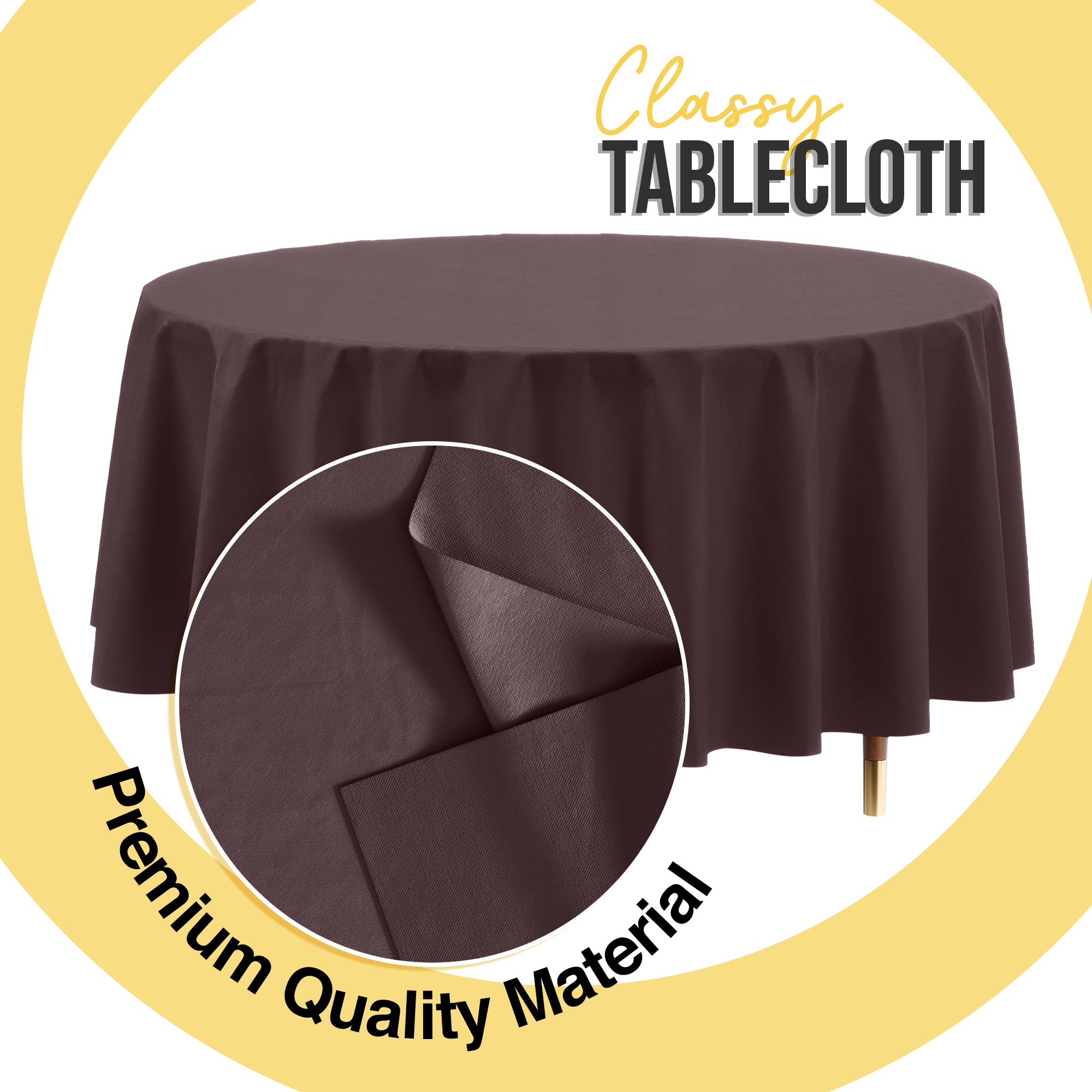 Premium Round Brown Plastic Table Cover | 84 in. | Case of 96