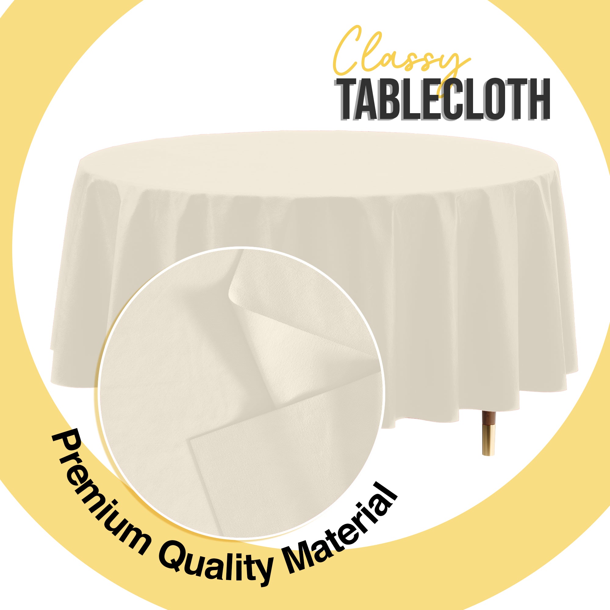 Premium Round Ivory Plastic Table Covers | 6 Pack | 84 in.