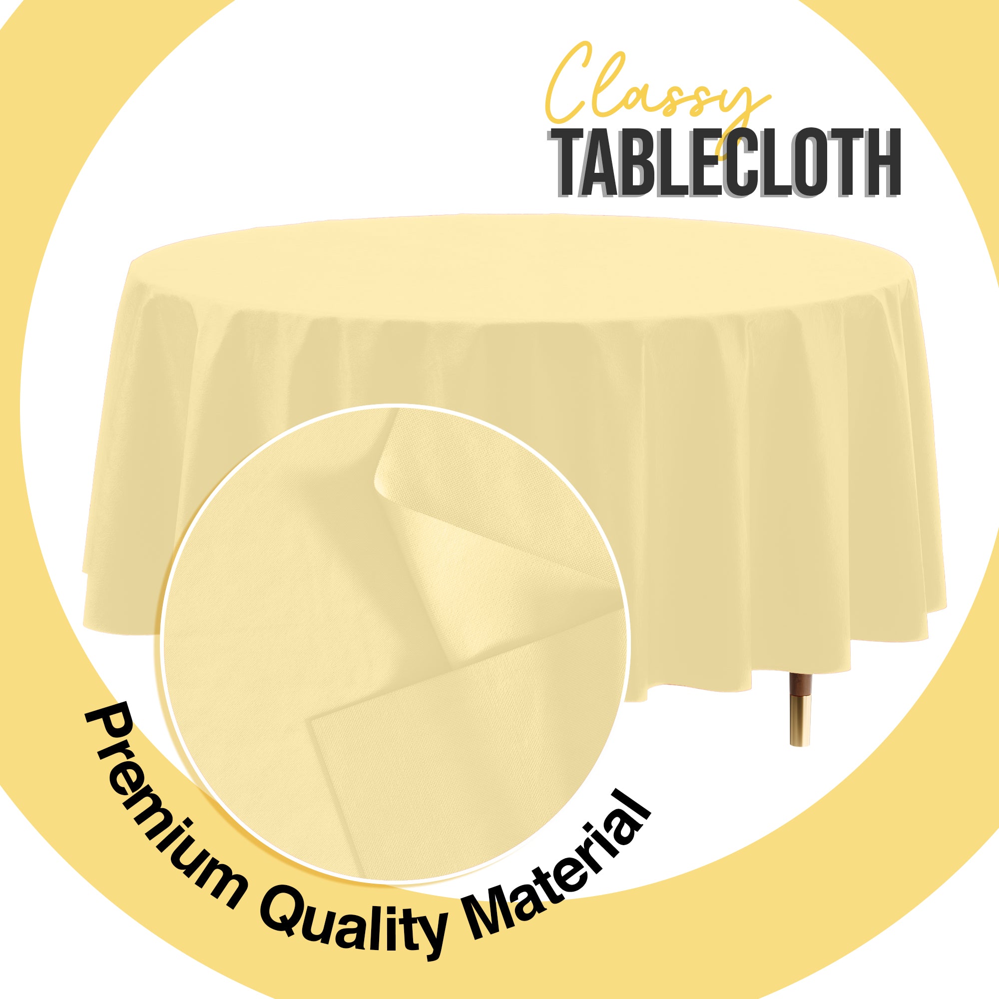 Premium Round Light Yellow Plastic Table Cover | 84 in. | Case of 96