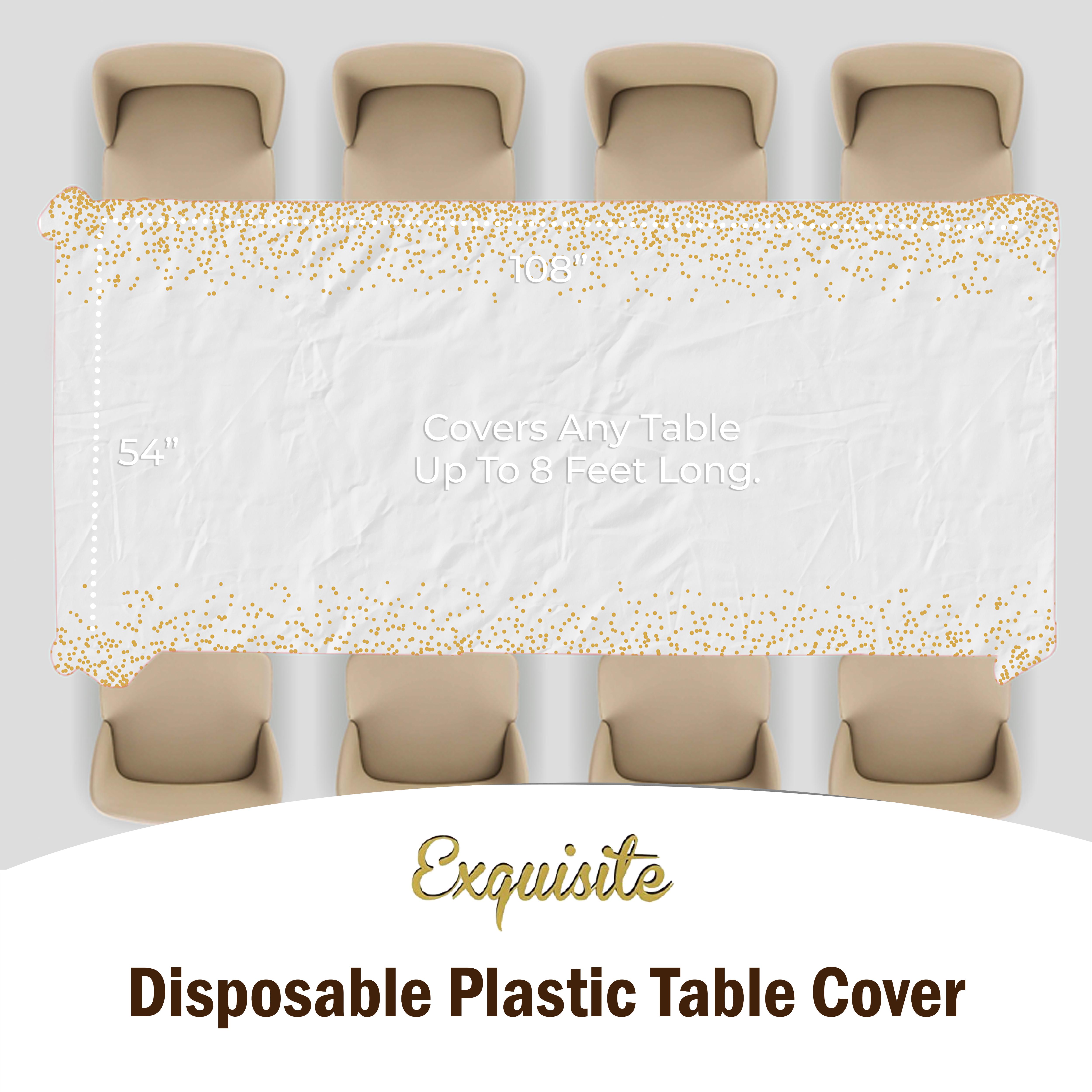 White & Gold Celebrate Printed Plastic Table Covers | 6 Count - 54 In. x 108 In.