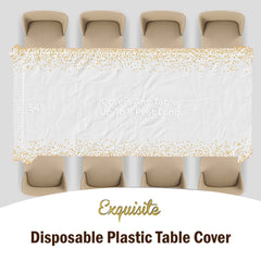 White & Gold Celebrate Printed Plastic Table Covers | 12 Count - 54 In. x 108 In.