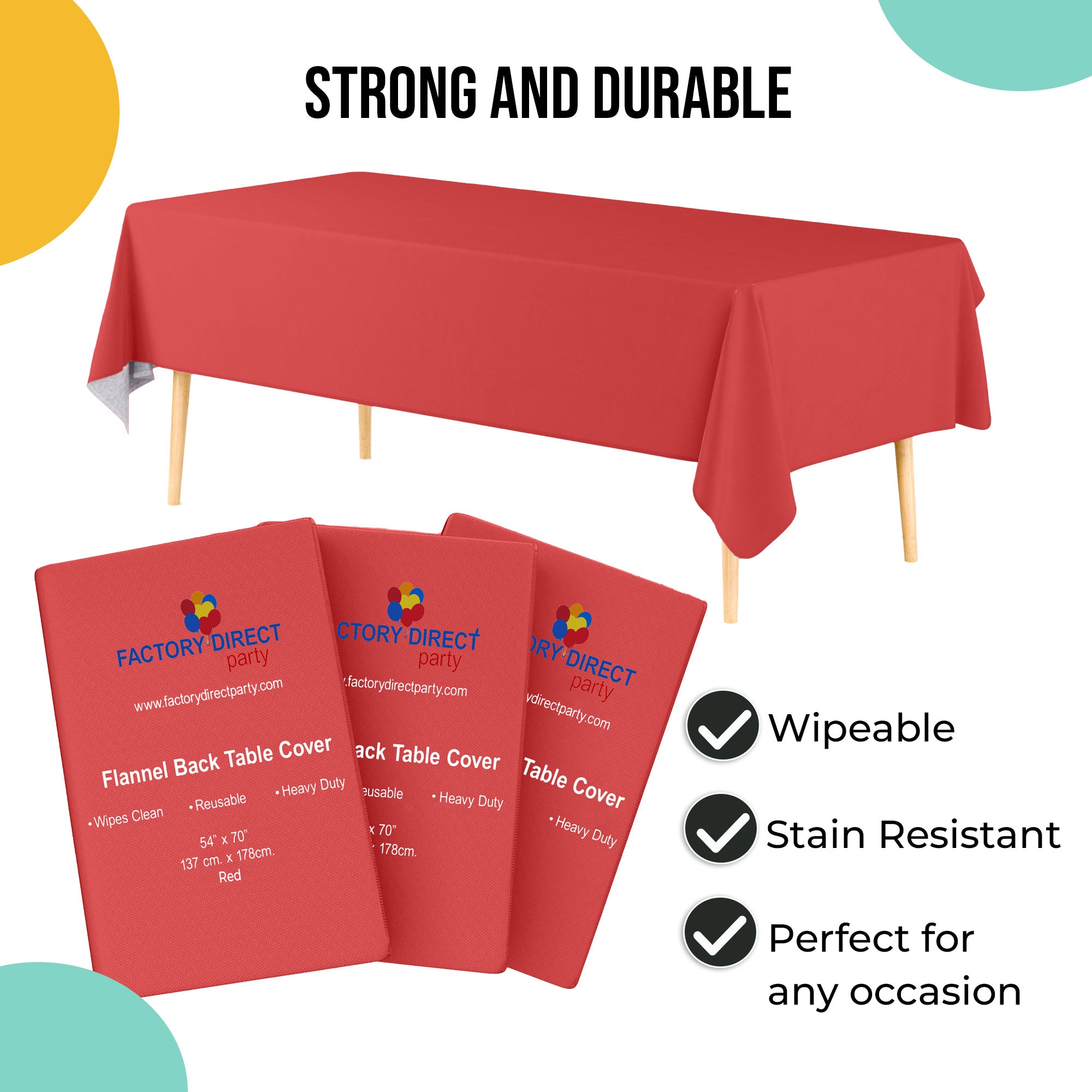 Red Flannel Backed Plastic Table Cover 54 in. x 70 in.