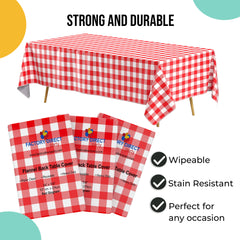 Red Gingham Flannel Backed Plastic Table Cover  | 54 in. x 108 in.