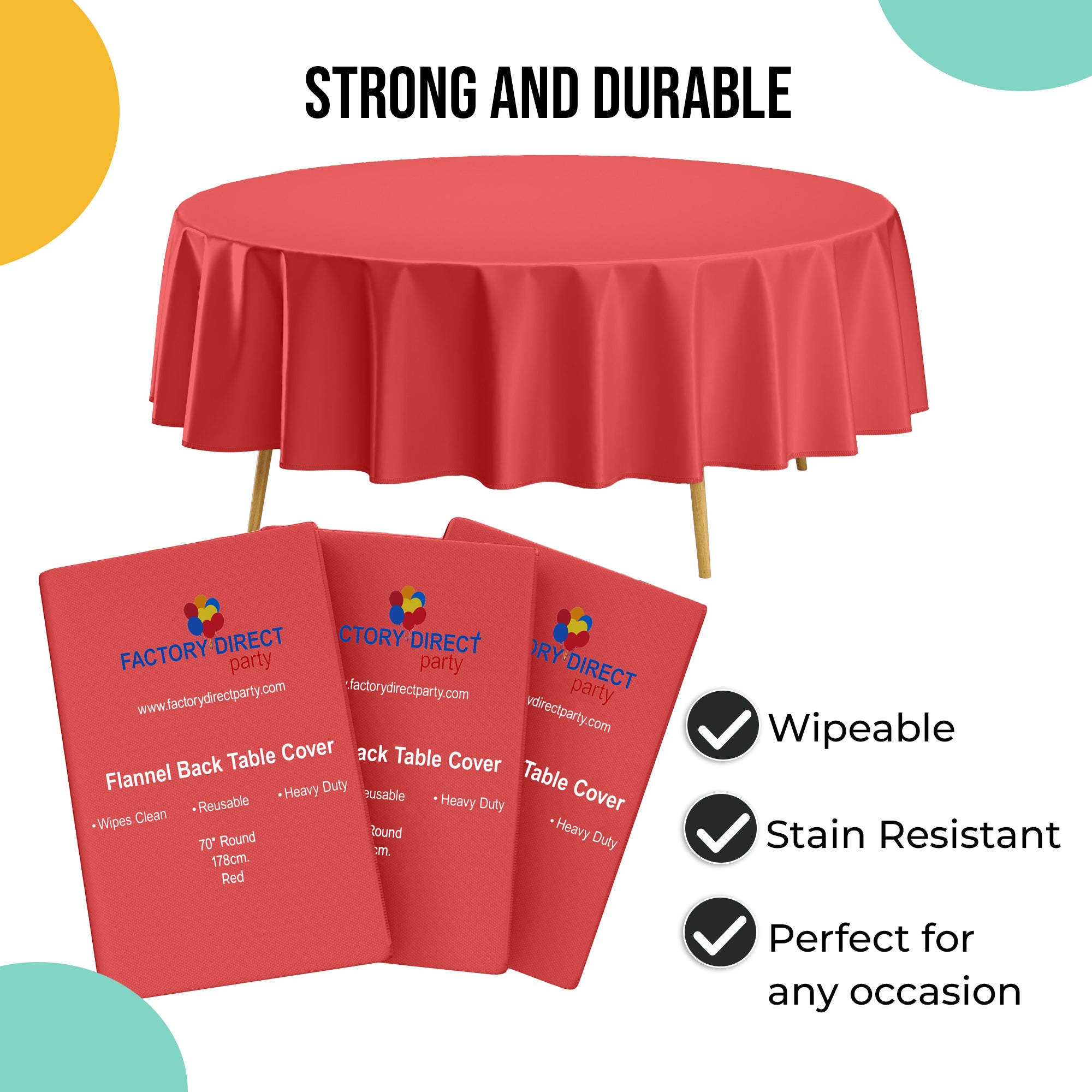 Red Flannel Backed Plastic Table Cover 70 in. Round