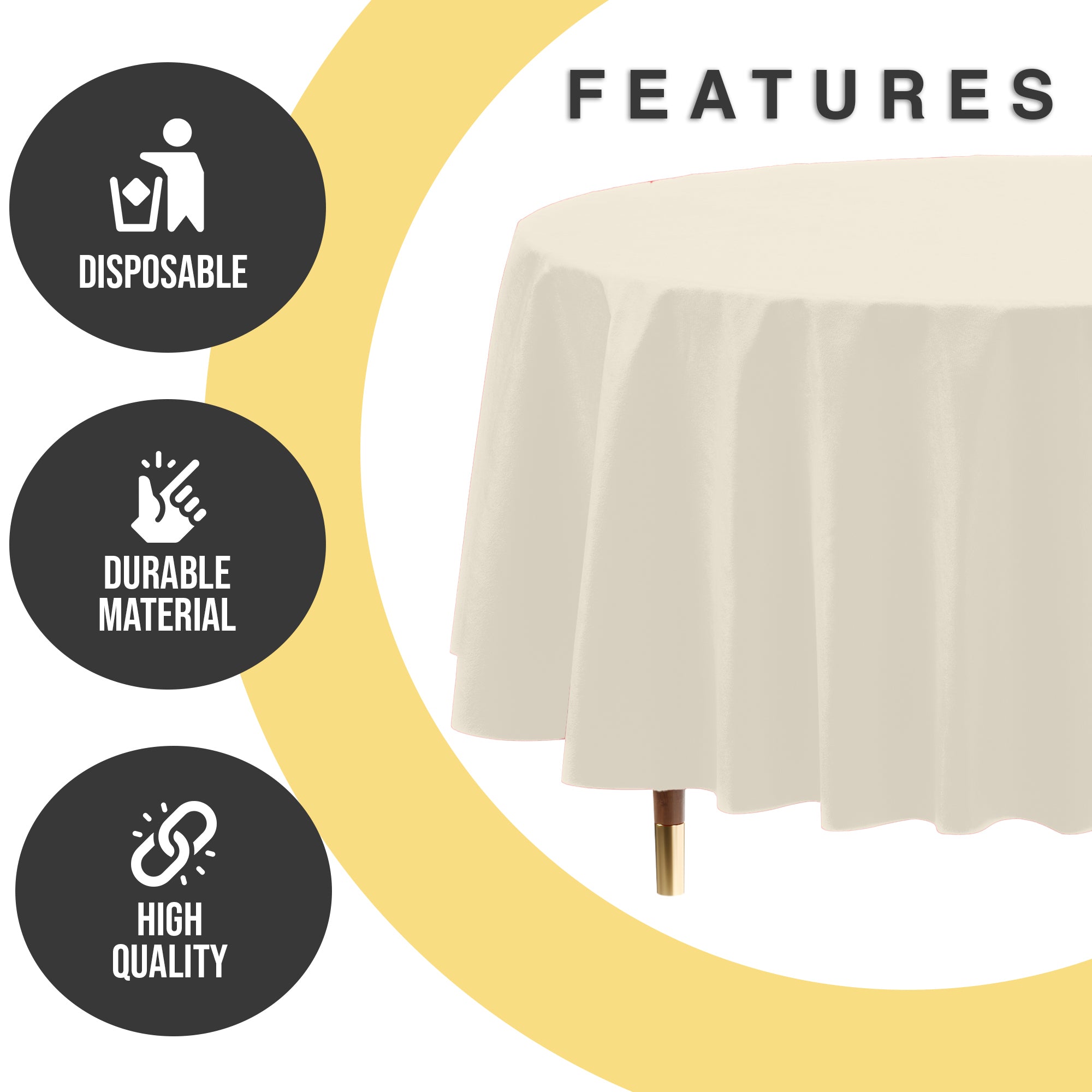 Premium Round Ivory Plastic Table Cover | 84 in.