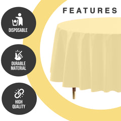 Premium Round Light Yellow Plastic Table Covers | 12 Pack | 84 in.