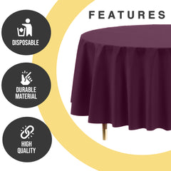 Premium Round Plum Plastic Table Covers | 6 Pack | 84 in.