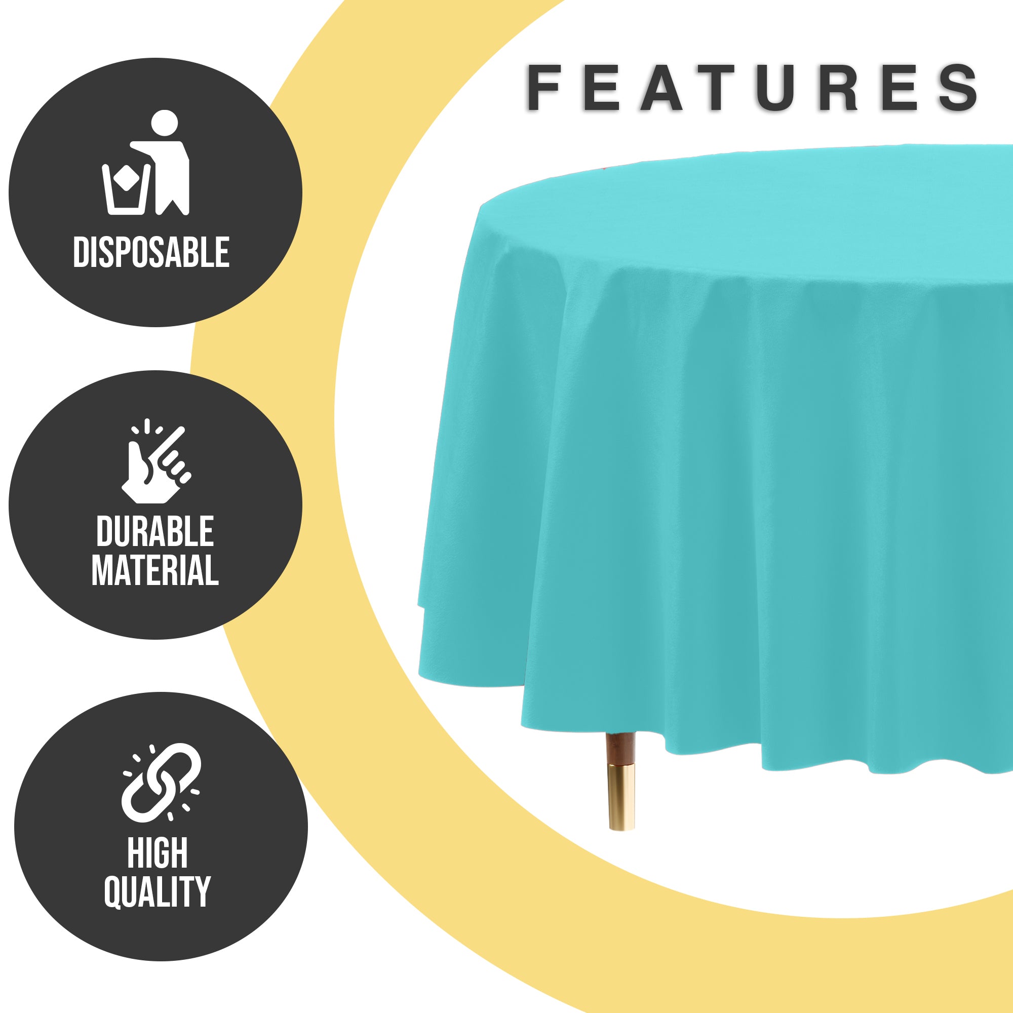 Premium Round Aqua Blue Plastic Table Cover | 84 in. | Case of 96
