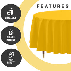 Premium Round Yellow Plastic Table Covers | 6 Pack | 84 in.