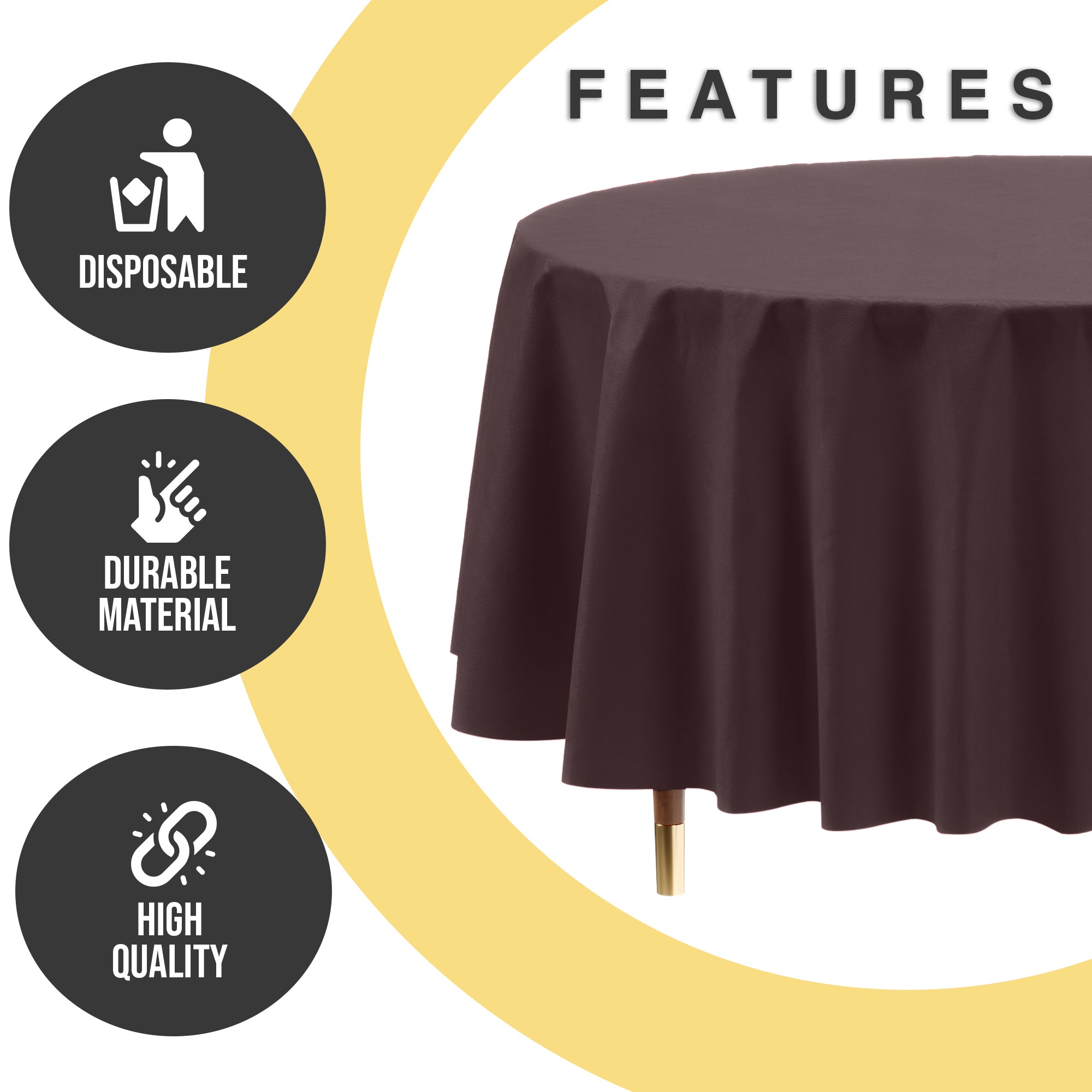 Premium Round Brown Plastic Table Cover | 84 in. | Case of 96