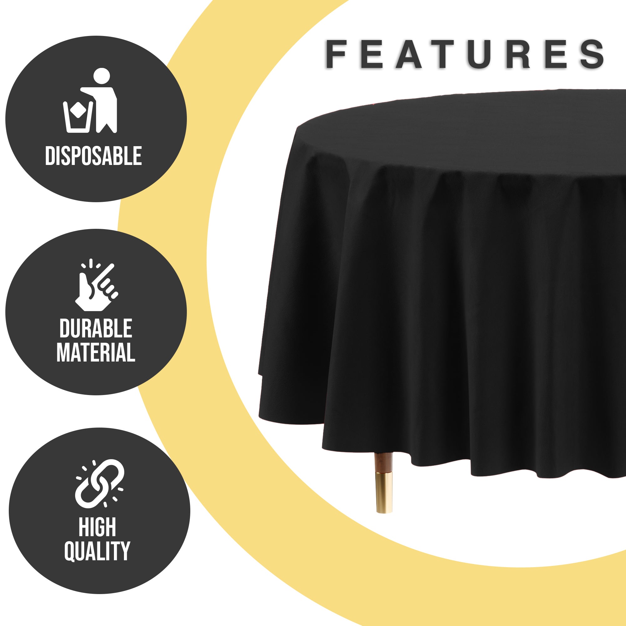 Premium Round Black Plastic Table Cover | 84 in.