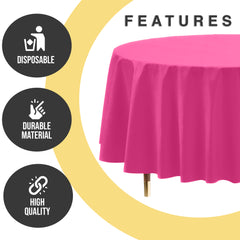 Premium Round Cerise Plastic Table Cover | 84 in.