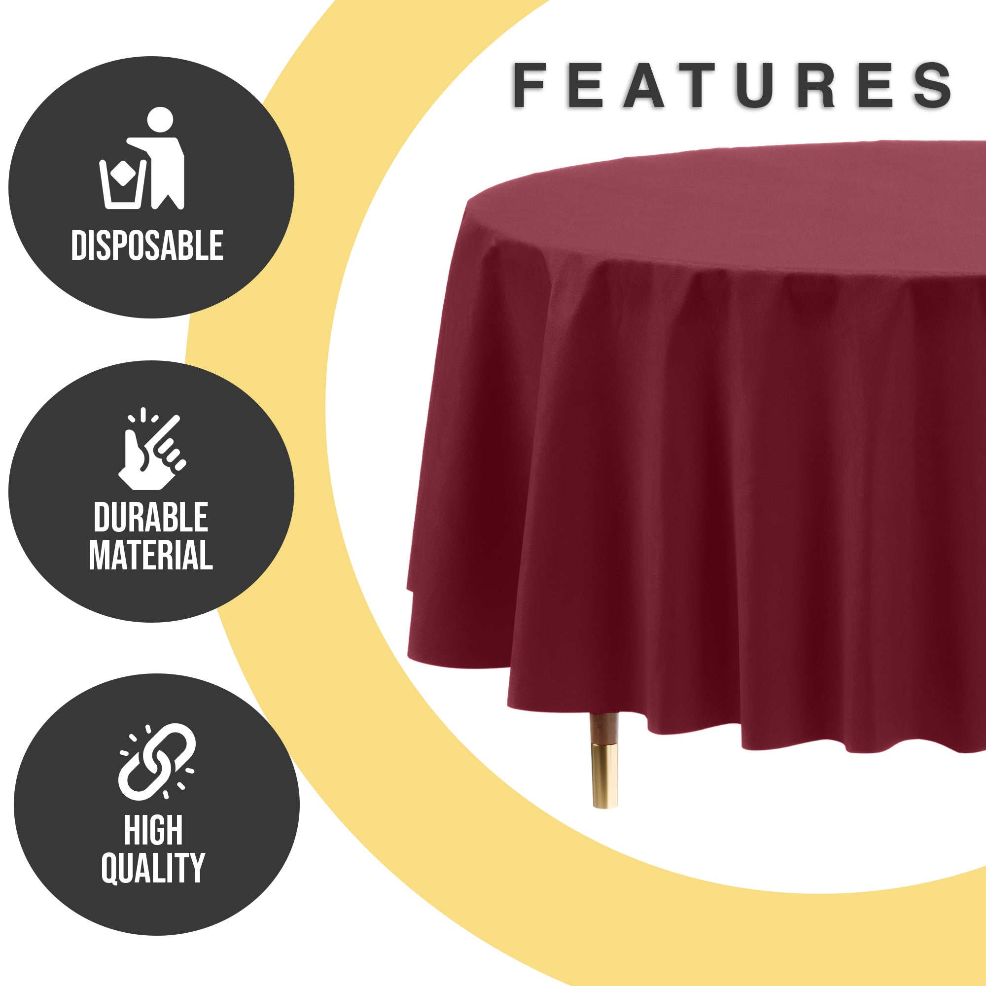 Premium Round Burgundy Plastic Table Cover | 84 in.