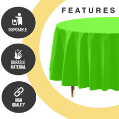 Premium Round Lime Green Plastic Table Cover | 84 in. | Case of 96