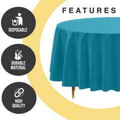 Premium Round Turquoise Plastic Table Cover | 84 in.