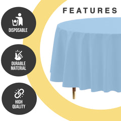 Premium Round Light Blue Plastic Table Covers | 6 Pack | 84 in.