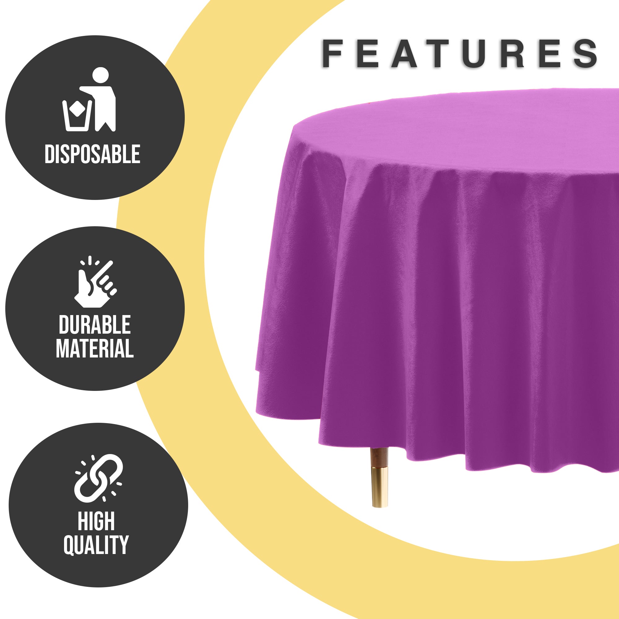 Premium Round Magenta Plastic Table Cover | 84 in. | Case of 96