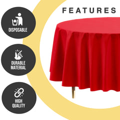Premium Round Red Plastic Table Cover | 84 in.