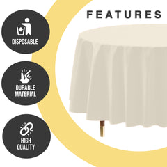 Premium Round Ivory Plastic Table Covers | 6 Pack | 84 in.