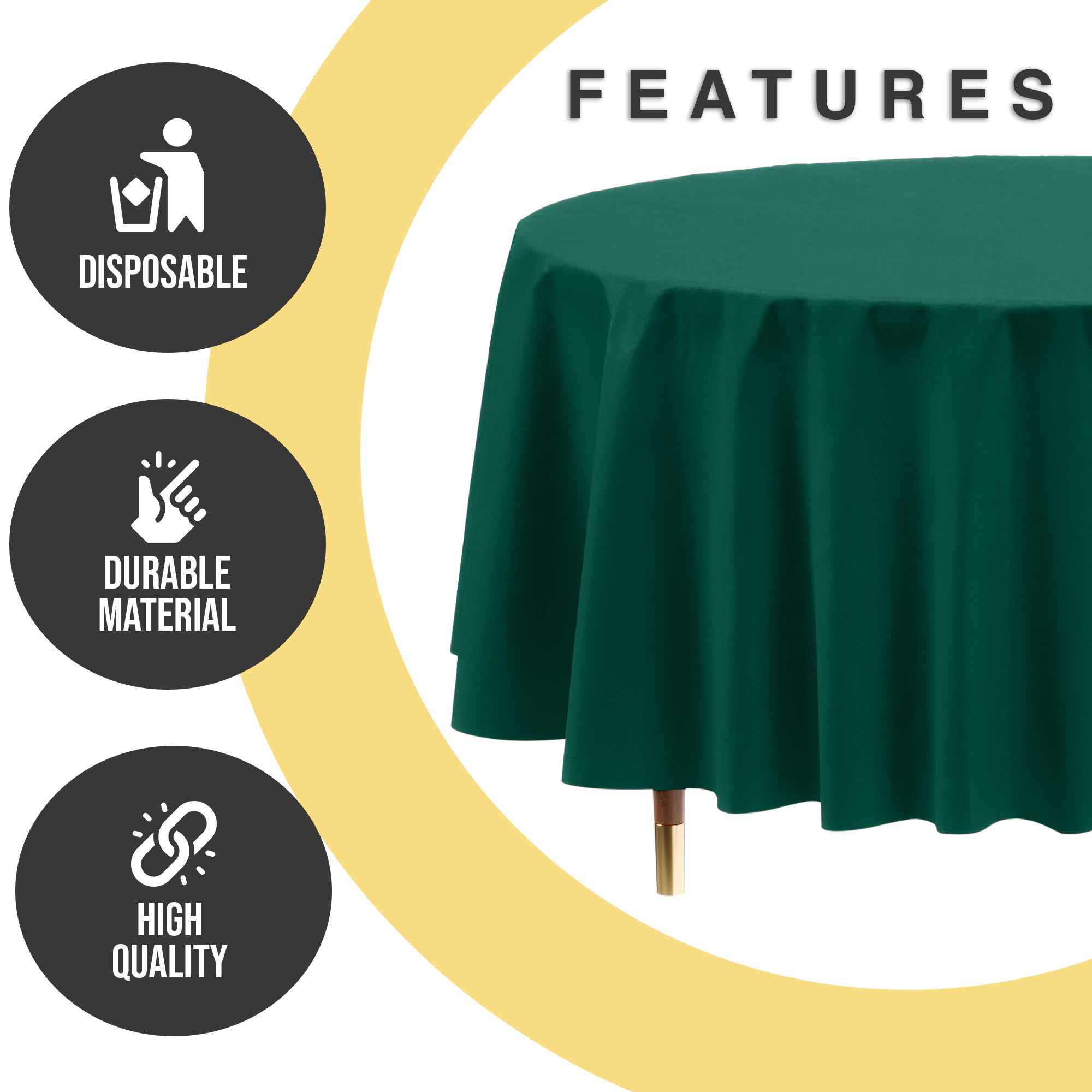 Premium Round Dark Green Plastic Table Cover | 84 in. | Case of 96