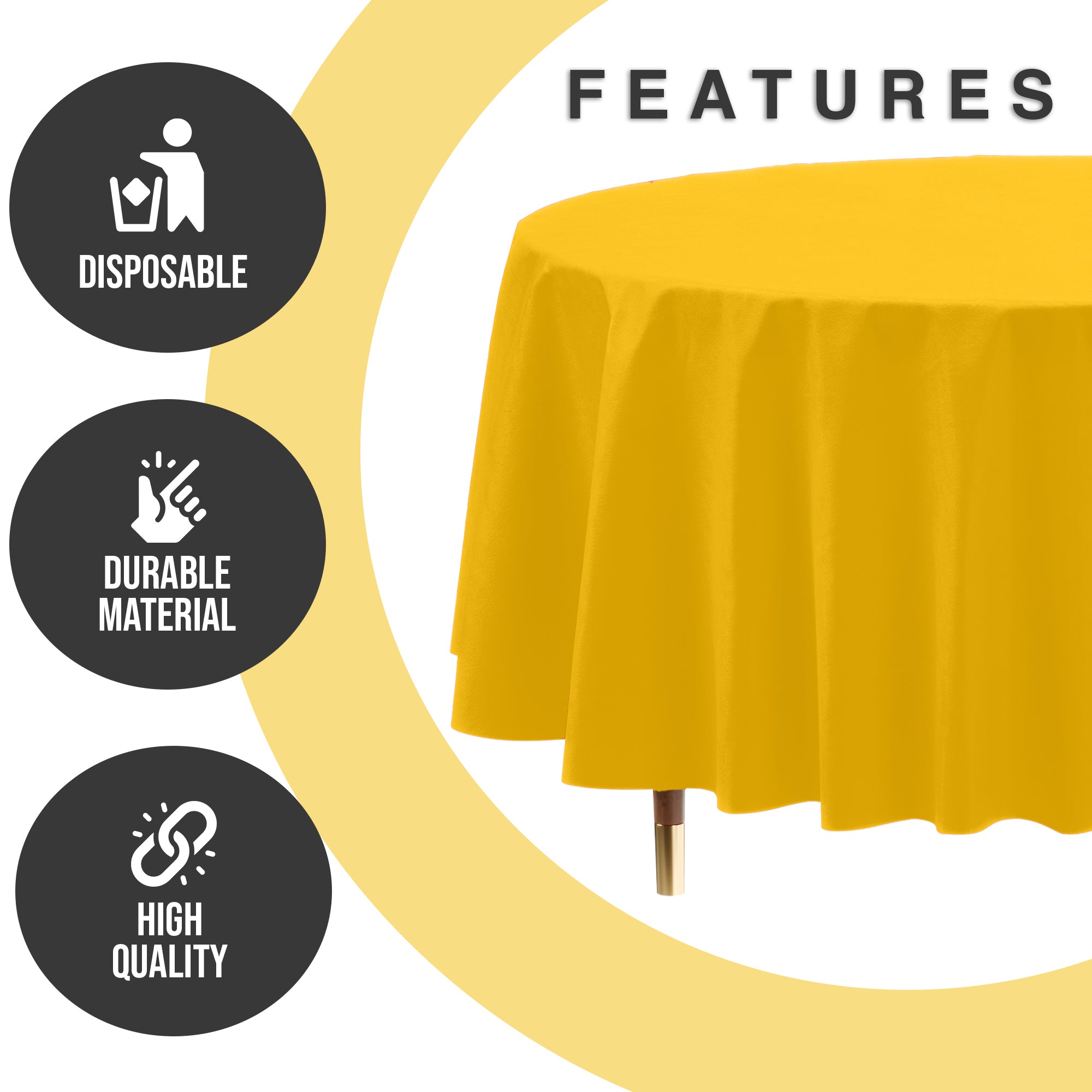 Premium Round Yellow Plastic Table Cover | 84 in.