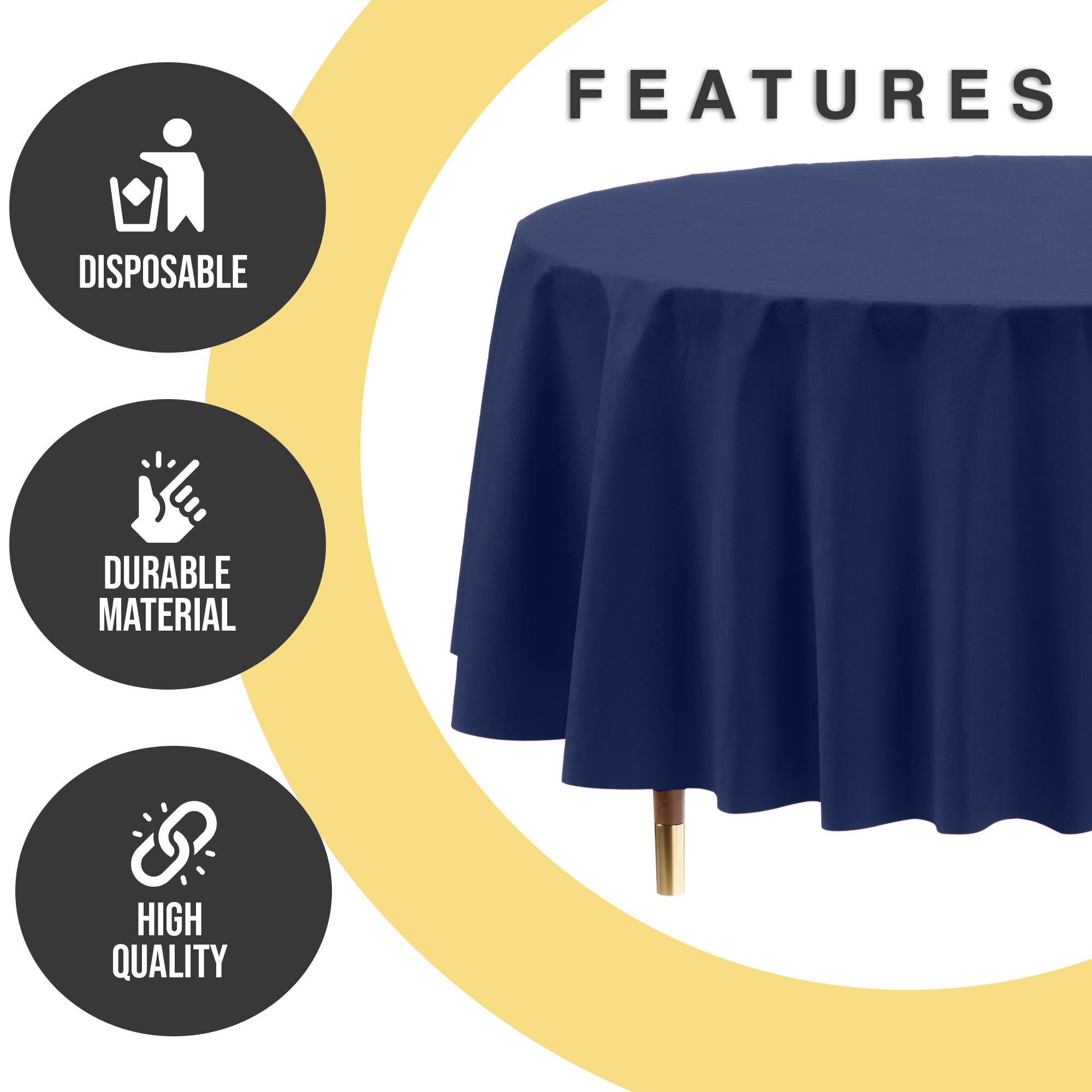 Premium Round Navy Blue Plastic Table Covers | 6 Pack | 84 in.