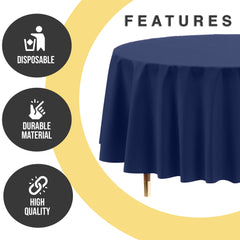 Premium Round Navy Blue Plastic Table Covers | 6 Pack | 84 in.