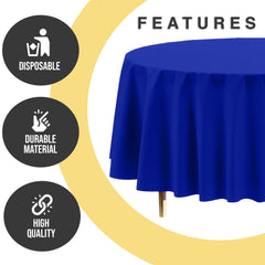 Premium Round Dark Blue Plastic Table Covers | 6 Pack | 84 in.