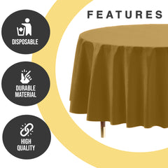Premium Round Gold Plastic Table Covers | 12 Pack | 84 in.