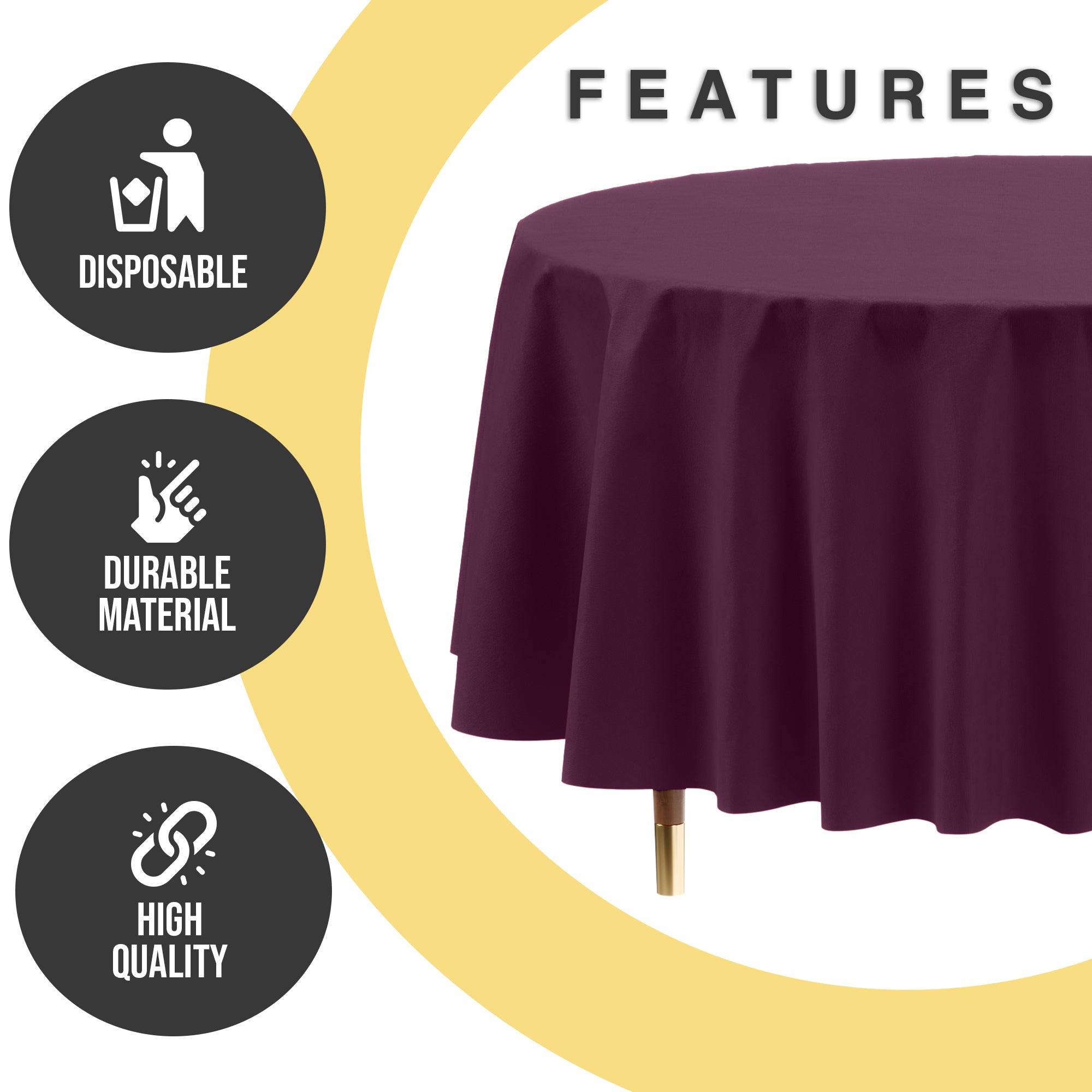 Premium Round Plum Plastic Table Covers | 12 Pack | 84 in.