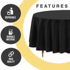 Premium Round Black Plastic Table Covers | 12 Pack | 84 in.