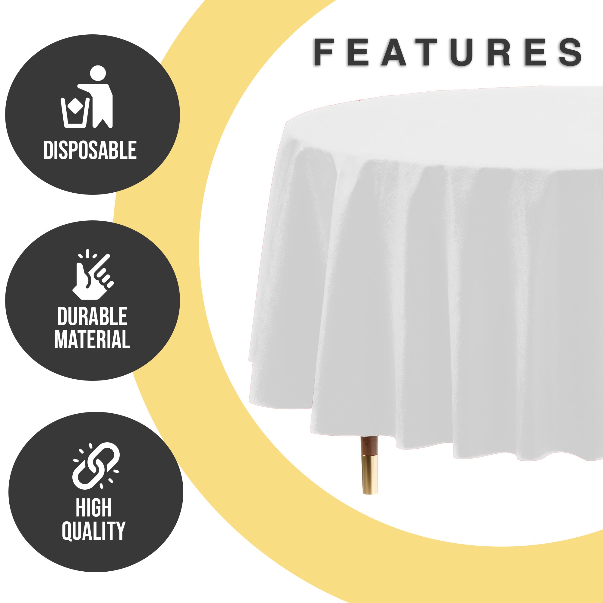 Premium Round White Plastic Table Cover | 84 in.