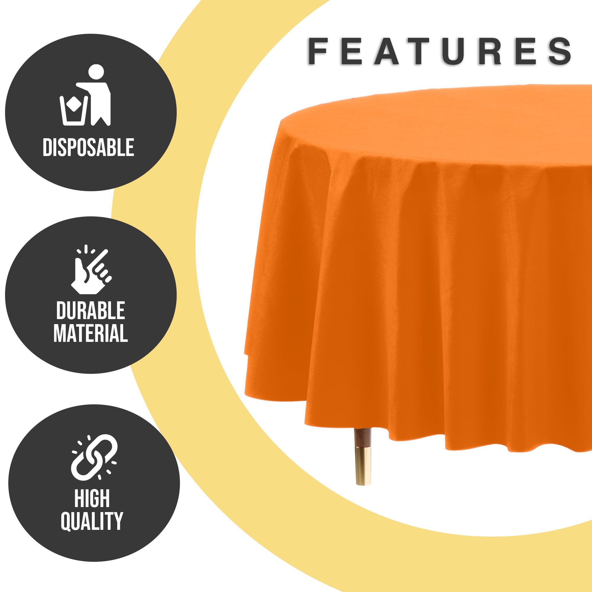 Premium Round Orange Plastic Table Covers | 12 Pack | 84 in.